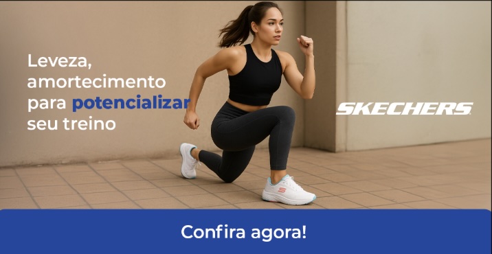 Mulher fazendo exercício com tênis Skechers recomendado por ortopedistas para treino e caminhada