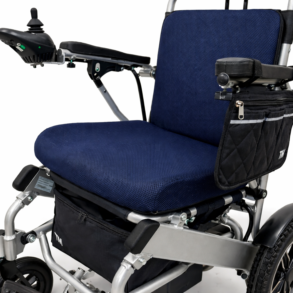 Detalhe do assento de memory foam e encosto da TheraRider Pro