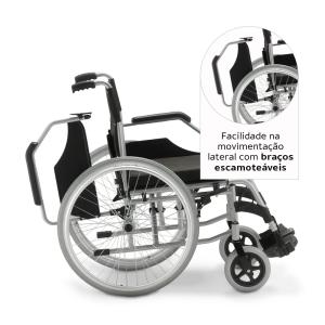 Bra�o escamote�vel da Cadeira D600 Dellamed rebatido para facilitar transfer�ncia do usu�rio