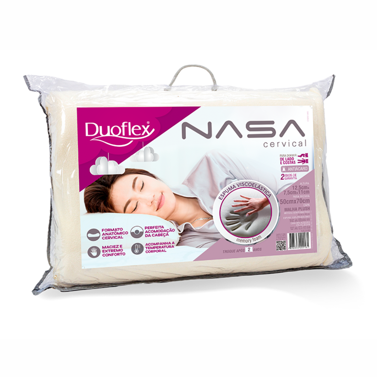 Travesseiro NASA Cervical Capa Plush Duoflex