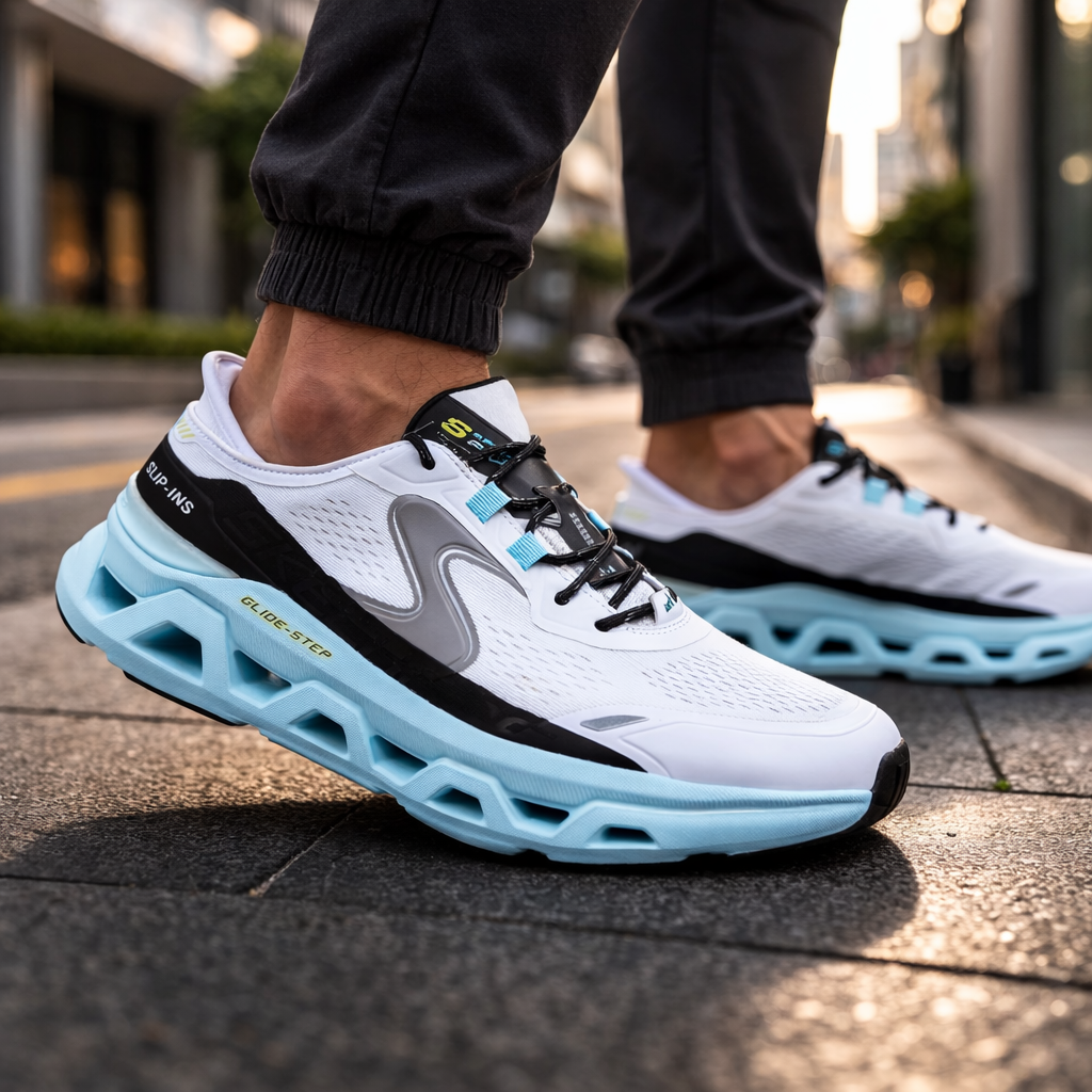 Pessoa usando o T�nis Skechers Glide Step Altus