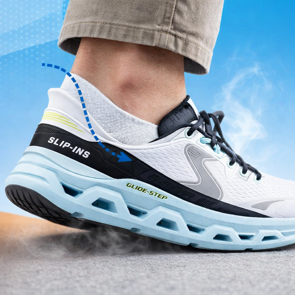Pessoa cal�ando o Skechers Hands Free Slip-ins sem usar as m�os