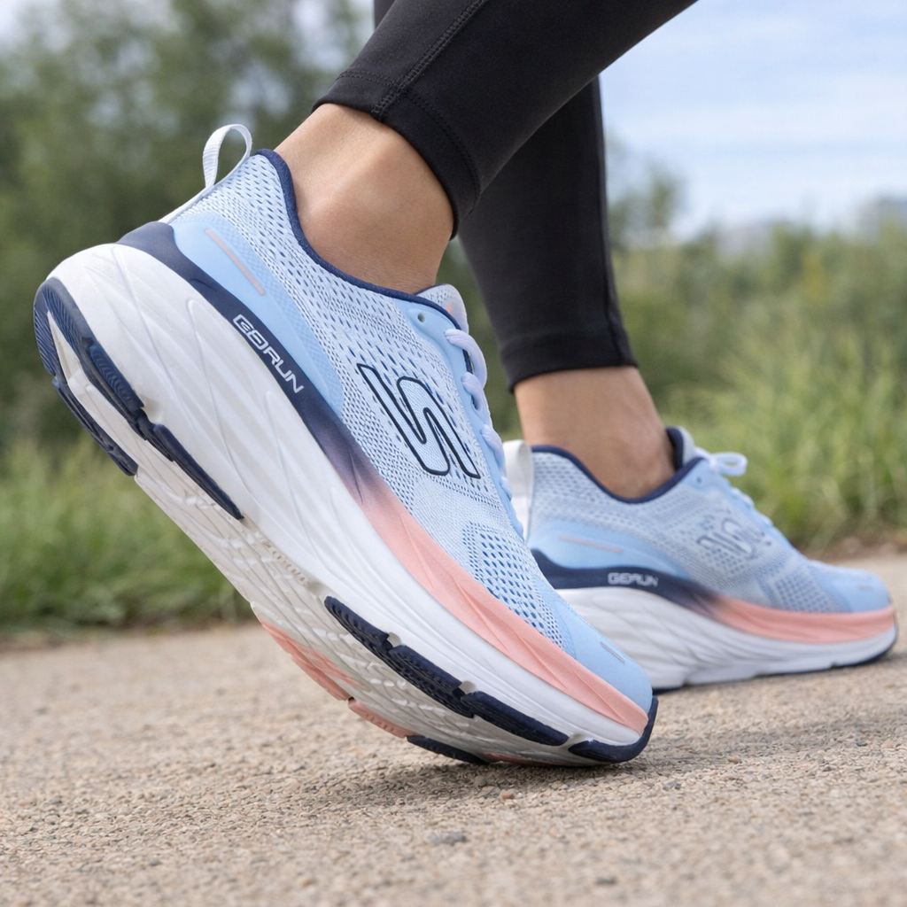 Mulher usando T�nis Skechers Max Cushioning Elite 3